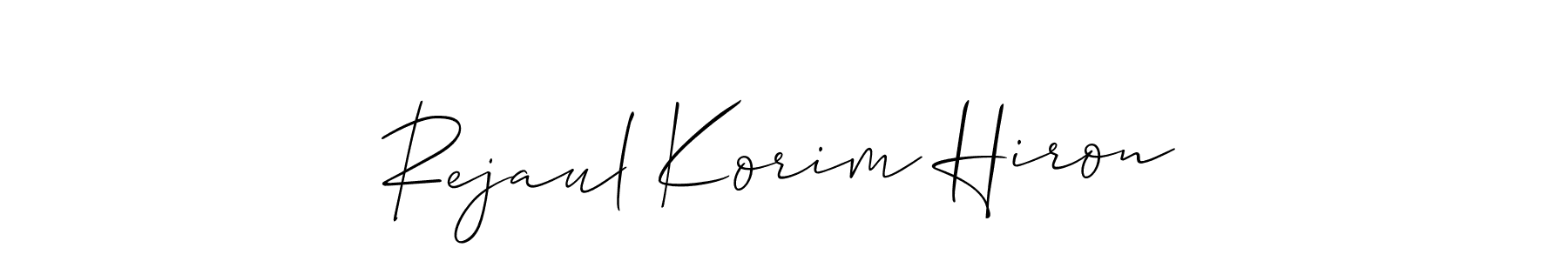 Create a beautiful signature design for name Rejaul Korim Hiron. With this signature (Allison_Script) fonts, you can make a handwritten signature for free. Rejaul Korim Hiron signature style 2 images and pictures png