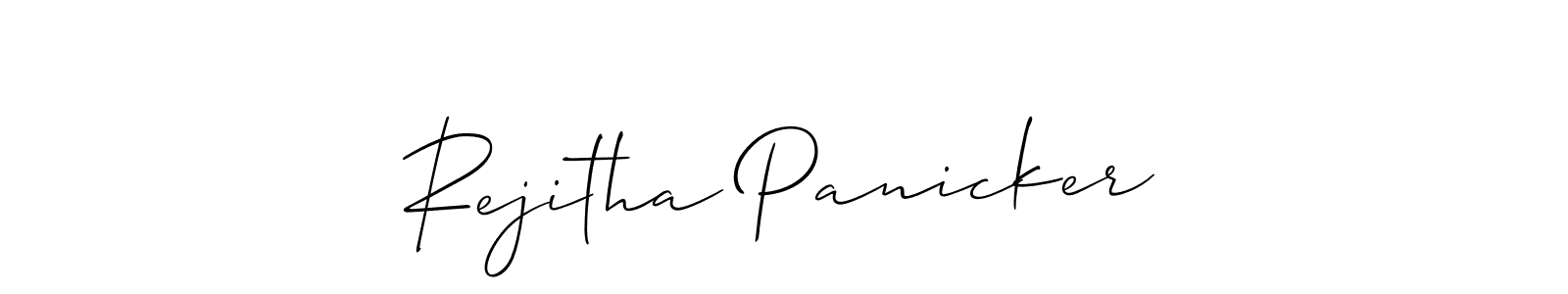 The best way (Allison_Script) to make a short signature is to pick only two or three words in your name. The name Rejitha Panicker include a total of six letters. For converting this name. Rejitha Panicker signature style 2 images and pictures png