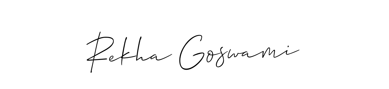 The best way (Allison_Script) to make a short signature is to pick only two or three words in your name. The name Rekha Goswami include a total of six letters. For converting this name. Rekha Goswami signature style 2 images and pictures png