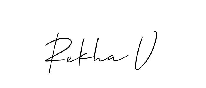 Use a signature maker to create a handwritten signature online. With this signature software, you can design (Allison_Script) your own signature for name Rekha V. Rekha V signature style 2 images and pictures png