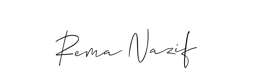 It looks lik you need a new signature style for name Rema Nazif. Design unique handwritten (Allison_Script) signature with our free signature maker in just a few clicks. Rema Nazif signature style 2 images and pictures png