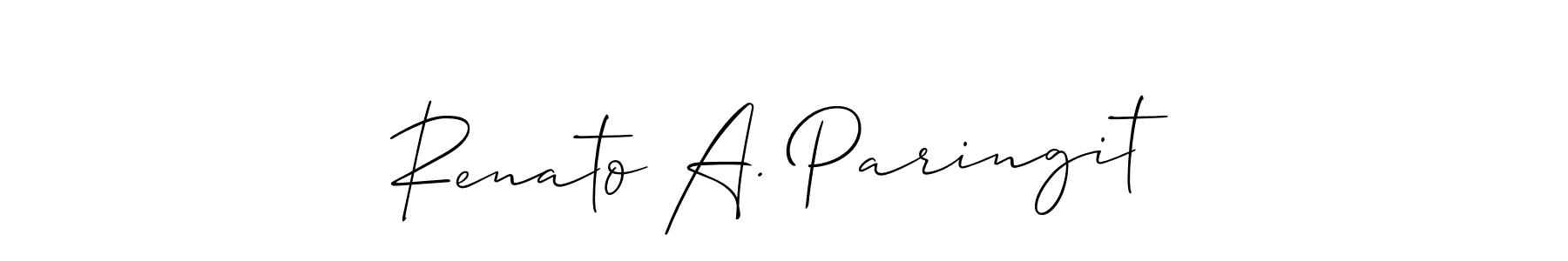 Make a short Renato A. Paringit signature style. Manage your documents anywhere anytime using Allison_Script. Create and add eSignatures, submit forms, share and send files easily. Renato A. Paringit signature style 2 images and pictures png