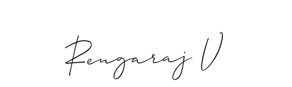 Use a signature maker to create a handwritten signature online. With this signature software, you can design (Allison_Script) your own signature for name Rengaraj V. Rengaraj V signature style 2 images and pictures png