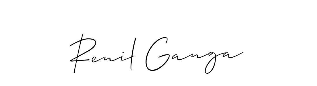 The best way (Allison_Script) to make a short signature is to pick only two or three words in your name. The name Renil Ganga include a total of six letters. For converting this name. Renil Ganga signature style 2 images and pictures png