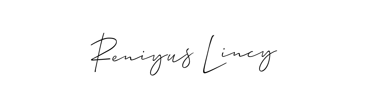 Use a signature maker to create a handwritten signature online. With this signature software, you can design (Allison_Script) your own signature for name Reniyus Lincy. Reniyus Lincy signature style 2 images and pictures png
