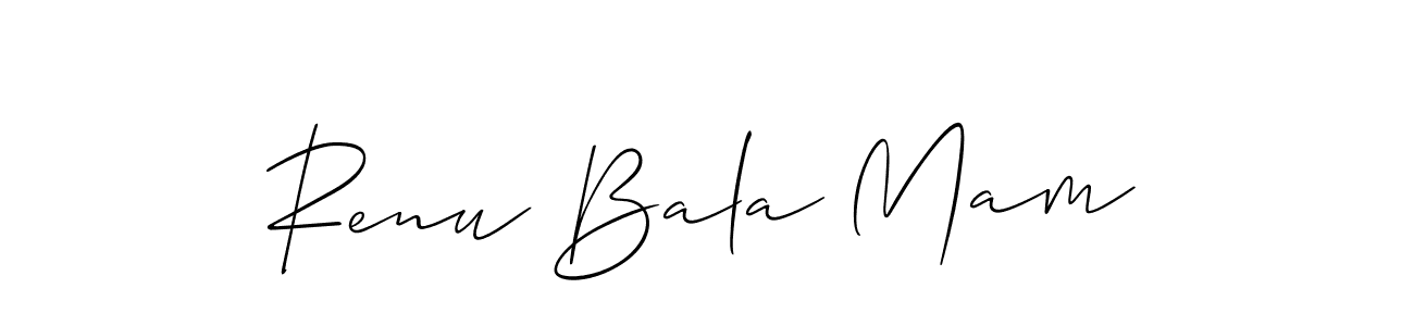 Similarly Allison_Script is the best handwritten signature design. Signature creator online .You can use it as an online autograph creator for name Renu Bala Mam. Renu Bala Mam signature style 2 images and pictures png