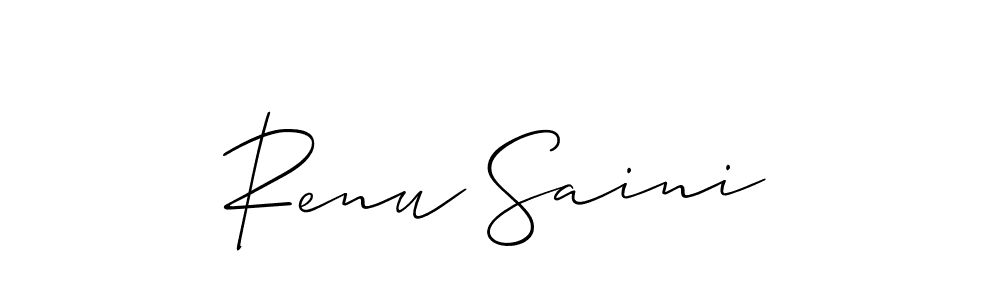 The best way (Allison_Script) to make a short signature is to pick only two or three words in your name. The name Renu Saini include a total of six letters. For converting this name. Renu Saini signature style 2 images and pictures png