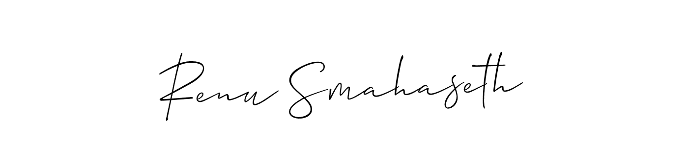 The best way (Allison_Script) to make a short signature is to pick only two or three words in your name. The name Renu Smahaseth include a total of six letters. For converting this name. Renu Smahaseth signature style 2 images and pictures png