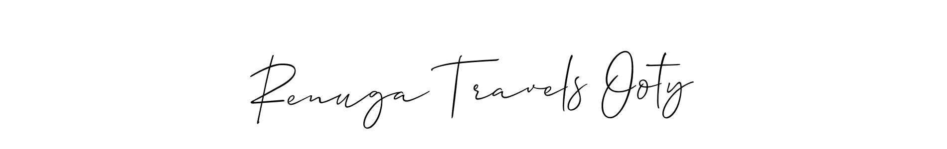 The best way (Allison_Script) to make a short signature is to pick only two or three words in your name. The name Renuga Travels Ooty include a total of six letters. For converting this name. Renuga Travels Ooty signature style 2 images and pictures png