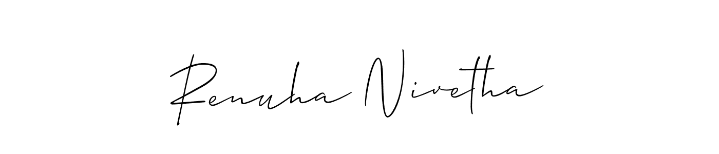 You should practise on your own different ways (Allison_Script) to write your name (Renuha Nivetha) in signature. don't let someone else do it for you. Renuha Nivetha signature style 2 images and pictures png