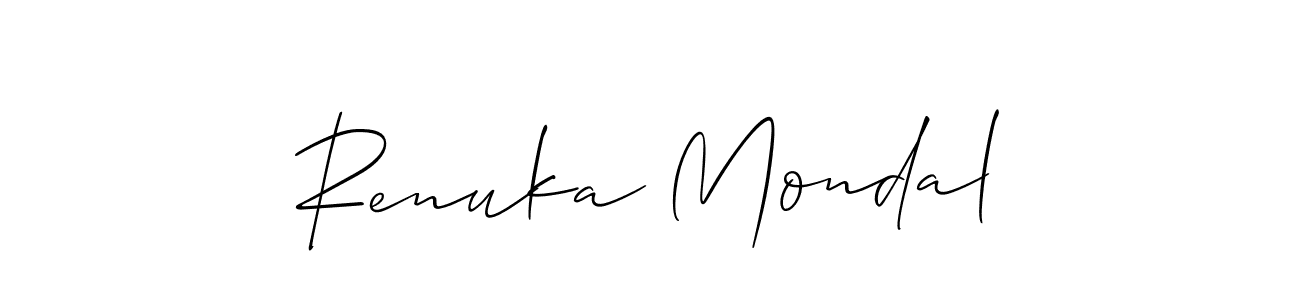The best way (Allison_Script) to make a short signature is to pick only two or three words in your name. The name Renuka Mondal include a total of six letters. For converting this name. Renuka Mondal signature style 2 images and pictures png