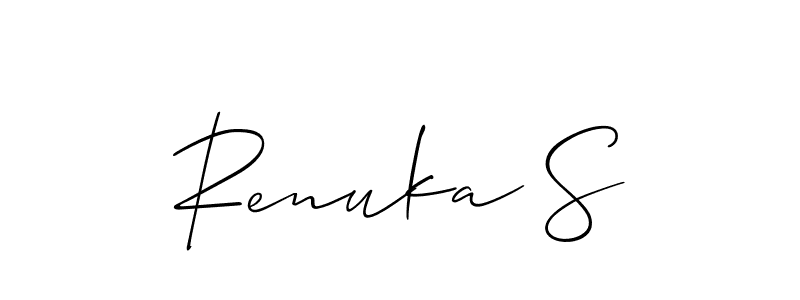 The best way (Allison_Script) to make a short signature is to pick only two or three words in your name. The name Renuka S include a total of six letters. For converting this name. Renuka S signature style 2 images and pictures png