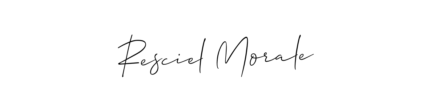 How to make Resciel Morale name signature. Use Allison_Script style for creating short signs online. This is the latest handwritten sign. Resciel Morale signature style 2 images and pictures png