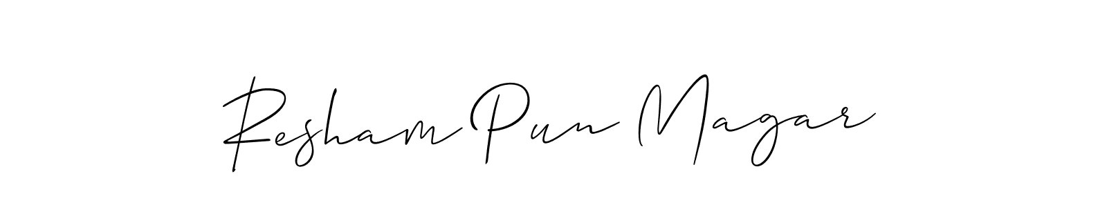 Similarly Allison_Script is the best handwritten signature design. Signature creator online .You can use it as an online autograph creator for name Resham Pun Magar. Resham Pun Magar signature style 2 images and pictures png