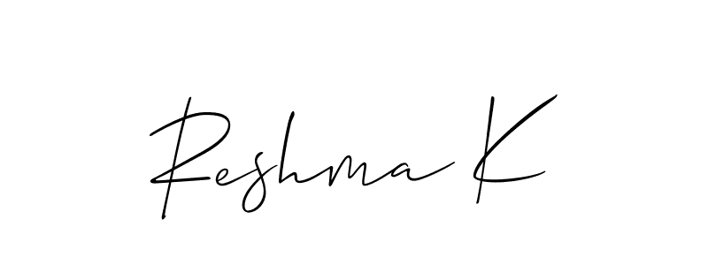 The best way (Allison_Script) to make a short signature is to pick only two or three words in your name. The name Reshma K include a total of six letters. For converting this name. Reshma K signature style 2 images and pictures png