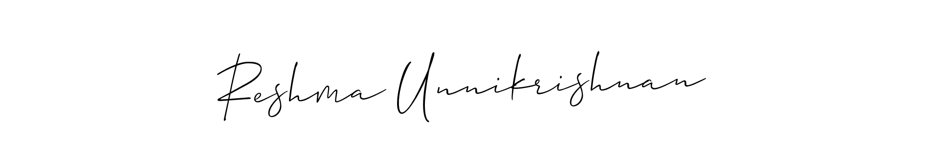 Also You can easily find your signature by using the search form. We will create Reshma Unnikrishnan name handwritten signature images for you free of cost using Allison_Script sign style. Reshma Unnikrishnan signature style 2 images and pictures png