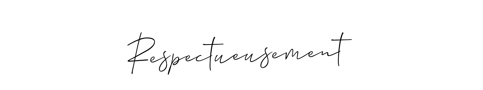 It looks lik you need a new signature style for name Respectueusement. Design unique handwritten (Allison_Script) signature with our free signature maker in just a few clicks. Respectueusement signature style 2 images and pictures png