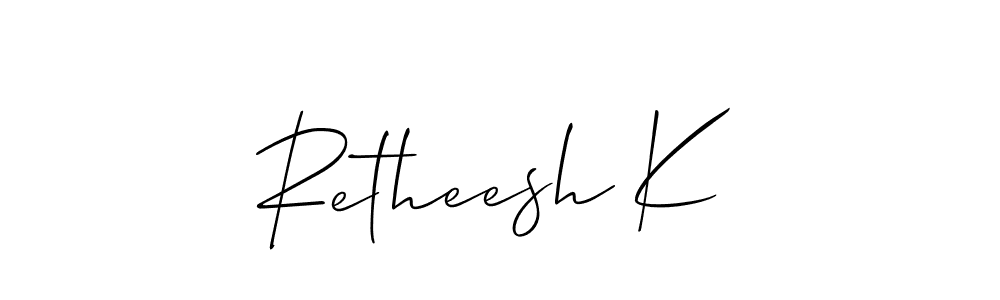 Allison_Script is a professional signature style that is perfect for those who want to add a touch of class to their signature. It is also a great choice for those who want to make their signature more unique. Get Retheesh K name to fancy signature for free. Retheesh K signature style 2 images and pictures png