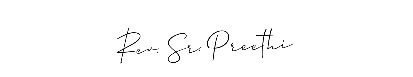 It looks lik you need a new signature style for name Rev. Sr. Preethi. Design unique handwritten (Allison_Script) signature with our free signature maker in just a few clicks. Rev. Sr. Preethi signature style 2 images and pictures png