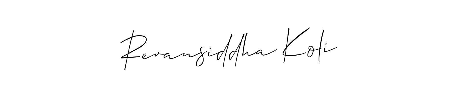 if you are searching for the best signature style for your name Revansiddha Koli. so please give up your signature search. here we have designed multiple signature styles  using Allison_Script. Revansiddha Koli signature style 2 images and pictures png