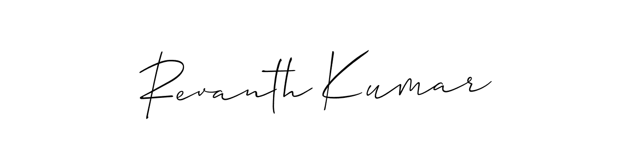 The best way (Allison_Script) to make a short signature is to pick only two or three words in your name. The name Revanth Kumar include a total of six letters. For converting this name. Revanth Kumar signature style 2 images and pictures png