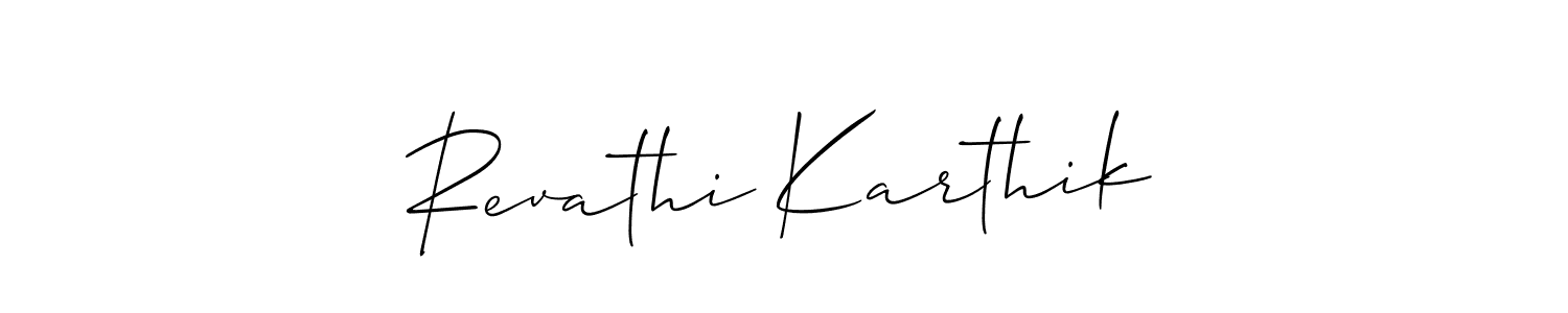 The best way (Allison_Script) to make a short signature is to pick only two or three words in your name. The name Revathi Karthik include a total of six letters. For converting this name. Revathi Karthik signature style 2 images and pictures png