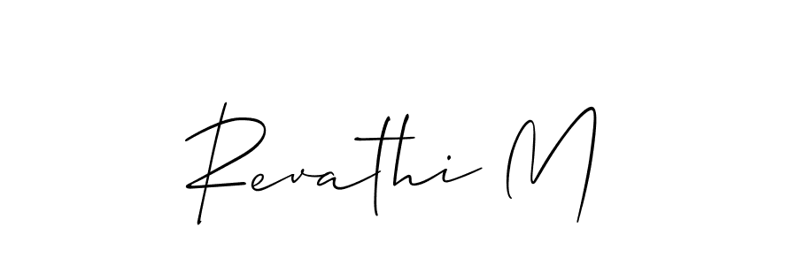 if you are searching for the best signature style for your name Revathi M. so please give up your signature search. here we have designed multiple signature styles  using Allison_Script. Revathi M signature style 2 images and pictures png