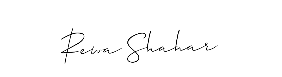 Create a beautiful signature design for name Rewa Shahar. With this signature (Allison_Script) fonts, you can make a handwritten signature for free. Rewa Shahar signature style 2 images and pictures png
