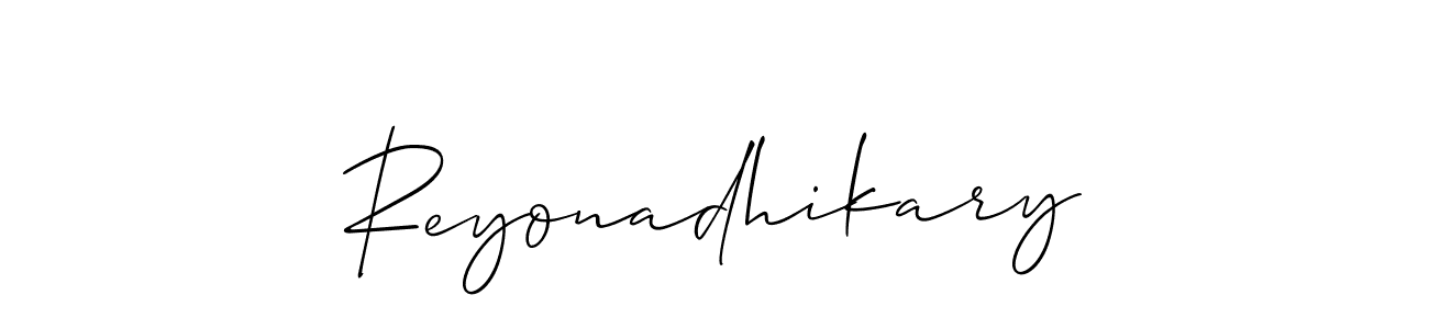 Similarly Allison_Script is the best handwritten signature design. Signature creator online .You can use it as an online autograph creator for name Reyonadhikary. Reyonadhikary signature style 2 images and pictures png
