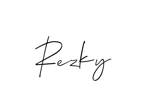 Rezky stylish signature style. Best Handwritten Sign (Allison_Script) for my name. Handwritten Signature Collection Ideas for my name Rezky. Rezky signature style 2 images and pictures png