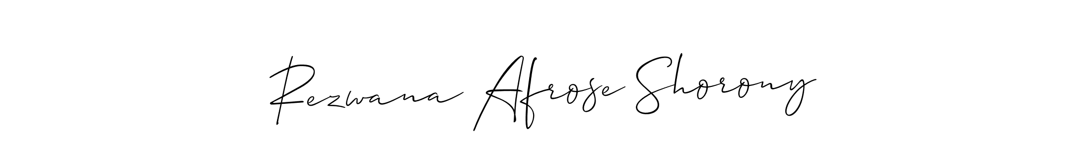 How to make Rezwana Afrose Shorony name signature. Use Allison_Script style for creating short signs online. This is the latest handwritten sign. Rezwana Afrose Shorony signature style 2 images and pictures png