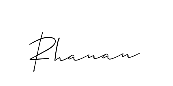 Use a signature maker to create a handwritten signature online. With this signature software, you can design (Allison_Script) your own signature for name Rhanan. Rhanan signature style 2 images and pictures png