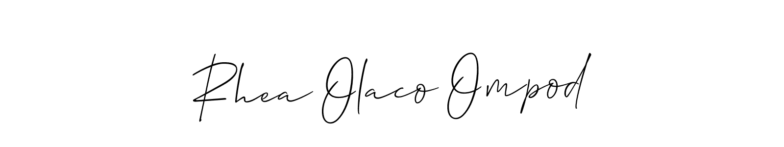 This is the best signature style for the Rhea Olaco Ompod name. Also you like these signature font (Allison_Script). Mix name signature. Rhea Olaco Ompod signature style 2 images and pictures png