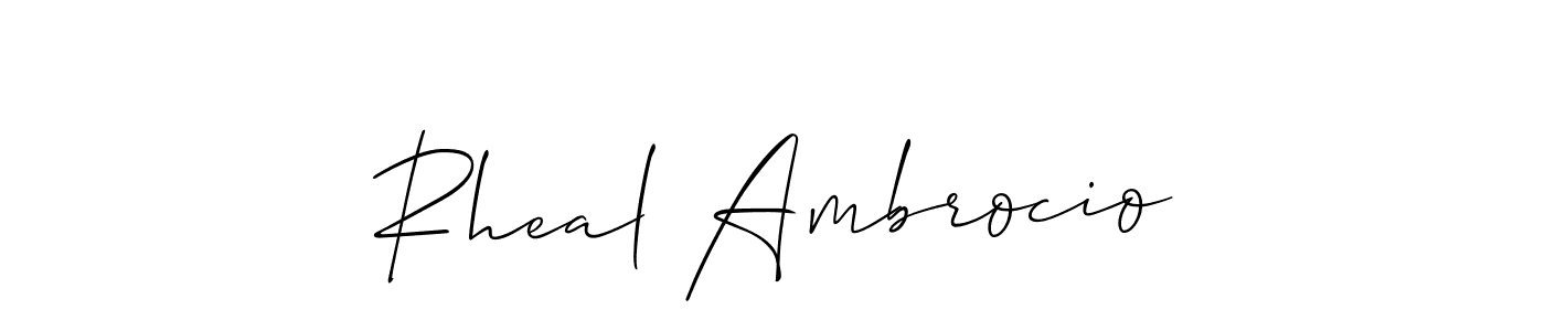 The best way (Allison_Script) to make a short signature is to pick only two or three words in your name. The name Rheal Ambrocio include a total of six letters. For converting this name. Rheal Ambrocio signature style 2 images and pictures png