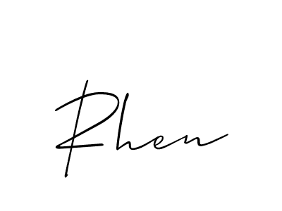 How to make Rhen name signature. Use Allison_Script style for creating short signs online. This is the latest handwritten sign. Rhen signature style 2 images and pictures png