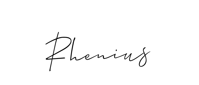 Use a signature maker to create a handwritten signature online. With this signature software, you can design (Allison_Script) your own signature for name Rhenius. Rhenius signature style 2 images and pictures png