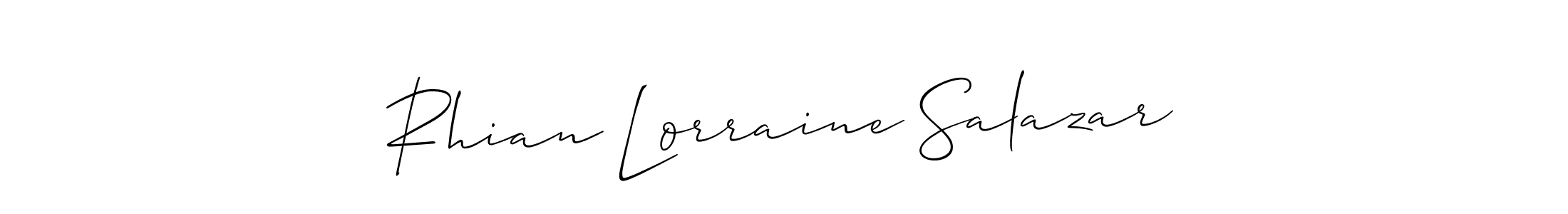 Make a short Rhian Lorraine Salazar signature style. Manage your documents anywhere anytime using Allison_Script. Create and add eSignatures, submit forms, share and send files easily. Rhian Lorraine Salazar signature style 2 images and pictures png