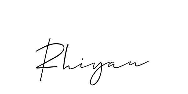 Use a signature maker to create a handwritten signature online. With this signature software, you can design (Allison_Script) your own signature for name Rhiyan. Rhiyan signature style 2 images and pictures png