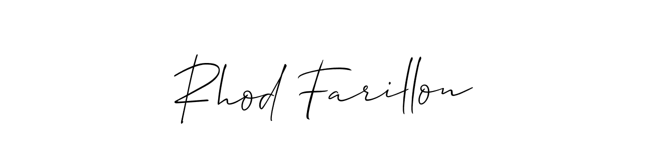 The best way (Allison_Script) to make a short signature is to pick only two or three words in your name. The name Rhod Farillon include a total of six letters. For converting this name. Rhod Farillon signature style 2 images and pictures png