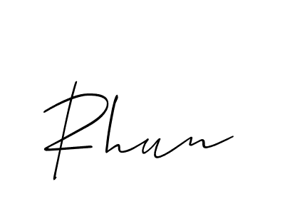 The best way (Allison_Script) to make a short signature is to pick only two or three words in your name. The name Rhun include a total of six letters. For converting this name. Rhun signature style 2 images and pictures png