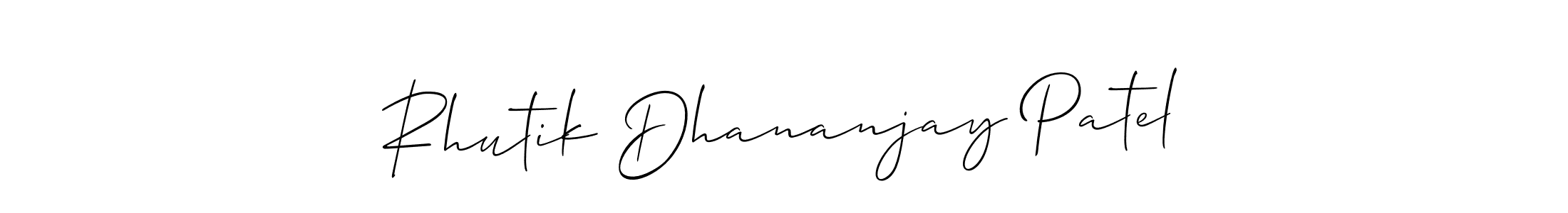 This is the best signature style for the Rhutik Dhananjay Patel name. Also you like these signature font (Allison_Script). Mix name signature. Rhutik Dhananjay Patel signature style 2 images and pictures png