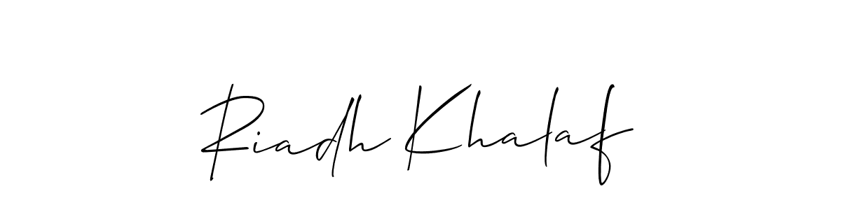 The best way (Allison_Script) to make a short signature is to pick only two or three words in your name. The name Riadh Khalaf include a total of six letters. For converting this name. Riadh Khalaf signature style 2 images and pictures png
