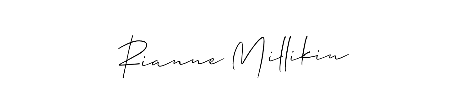 The best way (Allison_Script) to make a short signature is to pick only two or three words in your name. The name Rianne Millikin include a total of six letters. For converting this name. Rianne Millikin signature style 2 images and pictures png