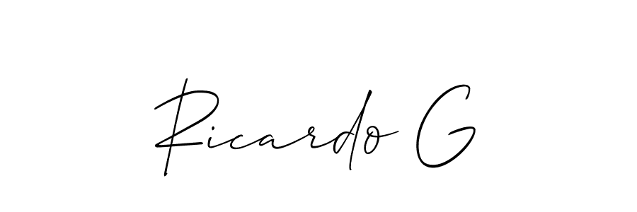 Allison_Script is a professional signature style that is perfect for those who want to add a touch of class to their signature. It is also a great choice for those who want to make their signature more unique. Get Ricardo G name to fancy signature for free. Ricardo G signature style 2 images and pictures png