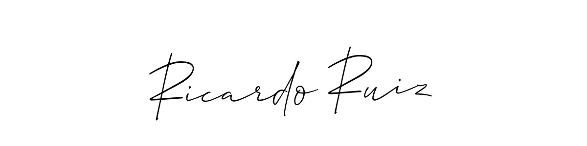 The best way (Allison_Script) to make a short signature is to pick only two or three words in your name. The name Ricardo Ruiz include a total of six letters. For converting this name. Ricardo Ruiz signature style 2 images and pictures png