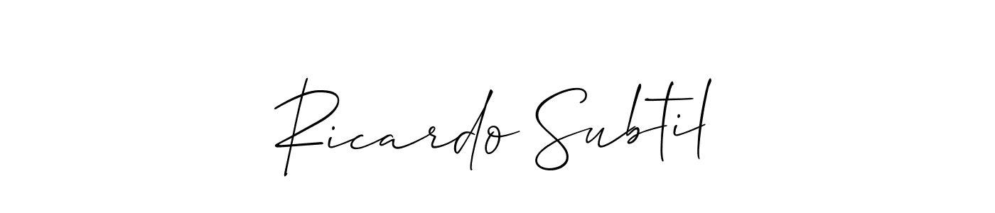 if you are searching for the best signature style for your name Ricardo Subtil. so please give up your signature search. here we have designed multiple signature styles  using Allison_Script. Ricardo Subtil signature style 2 images and pictures png