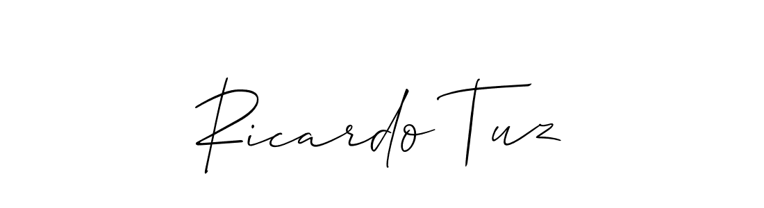 The best way (Allison_Script) to make a short signature is to pick only two or three words in your name. The name Ricardo Tuz include a total of six letters. For converting this name. Ricardo Tuz signature style 2 images and pictures png