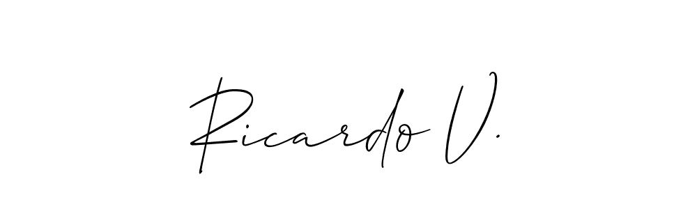 You should practise on your own different ways (Allison_Script) to write your name (Ricardo V.) in signature. don't let someone else do it for you. Ricardo V. signature style 2 images and pictures png