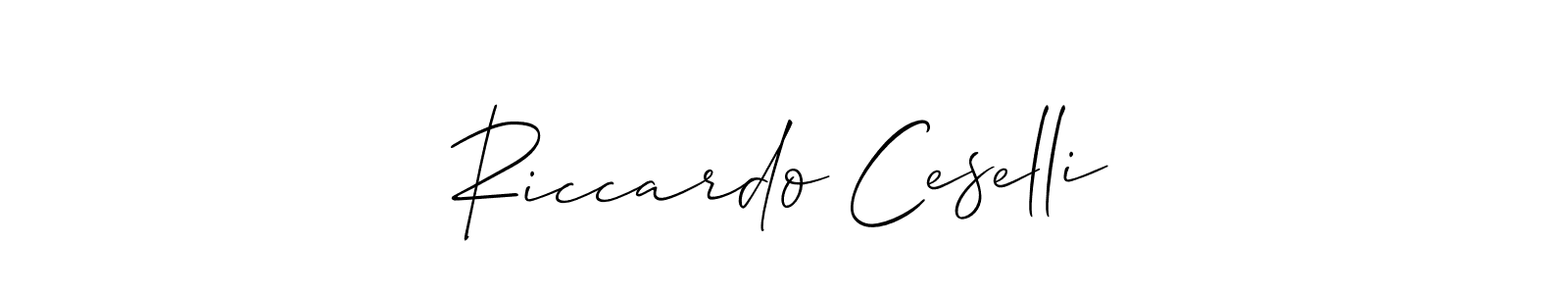 The best way (Allison_Script) to make a short signature is to pick only two or three words in your name. The name Riccardo Ceselli include a total of six letters. For converting this name. Riccardo Ceselli signature style 2 images and pictures png