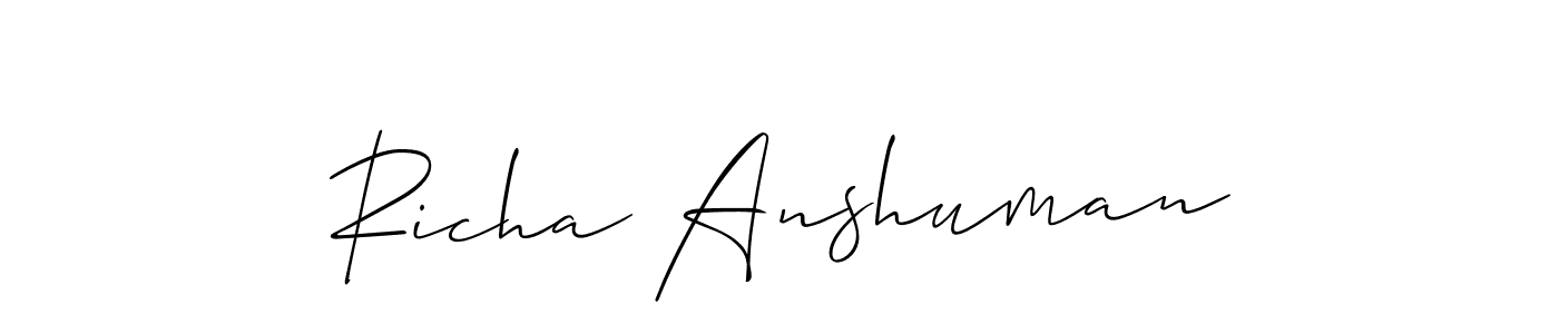 Make a short Richa Anshuman signature style. Manage your documents anywhere anytime using Allison_Script. Create and add eSignatures, submit forms, share and send files easily. Richa Anshuman signature style 2 images and pictures png